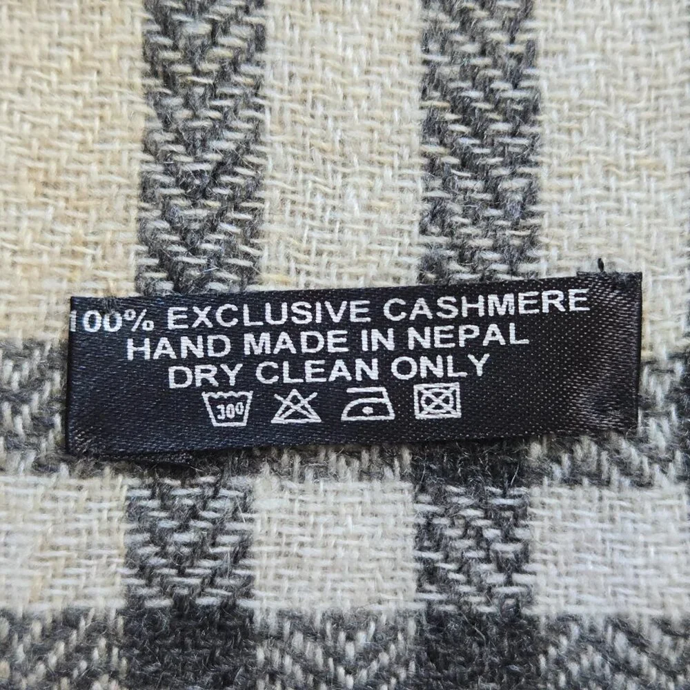 NWOT Cashmere Scarf Tan Plaid Nepal Open Weave Detail at Ends